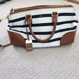 Lauren Ralph Lauren Tote Duffel Bag Purse Satchel Canvas Leather Striped Charm
